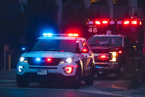 Police car and ambulance
