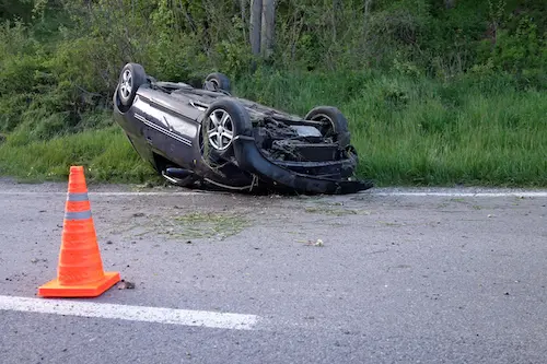 Overturned car after a car accident