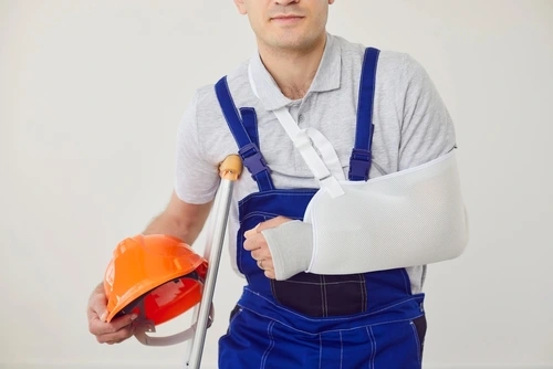 A construction employee with crutches needs a Hilton Head workers compensation lawyer.