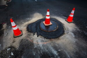 Pothole road hazard on South Carolina roadway that can cause a car accident