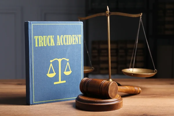 A truck accident law book with gavel represents a South Carolina truck accident lawyer.